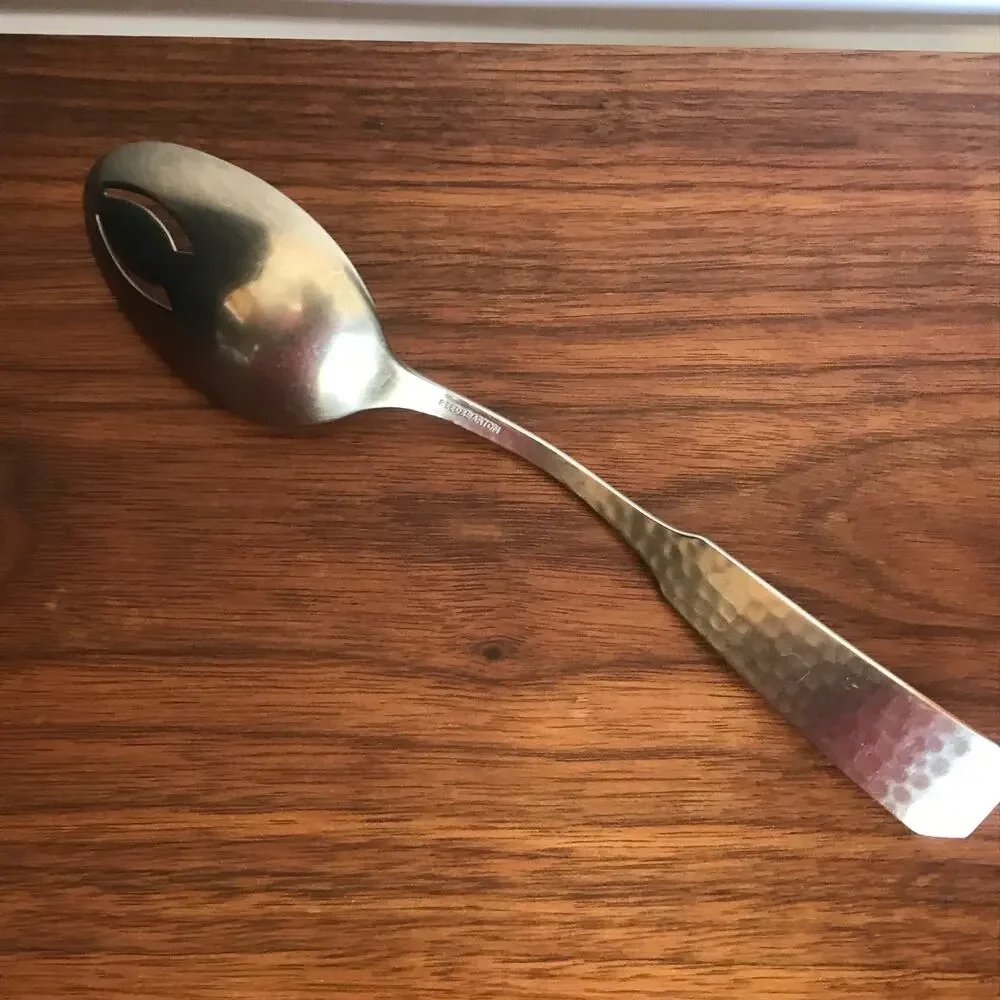 Reed & Barton COLONIAL FORGE Stainless Hammered Satin Flatware Slotted Spoon
